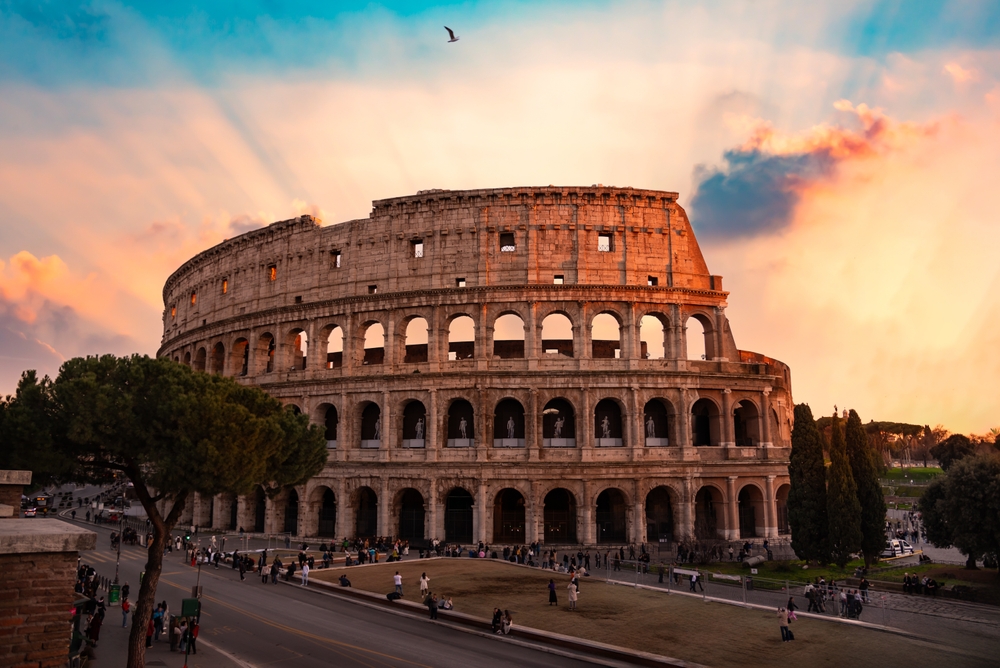 Colosseum,On,Sunset,,Famous,Landmark,In,Rome,,Italy.