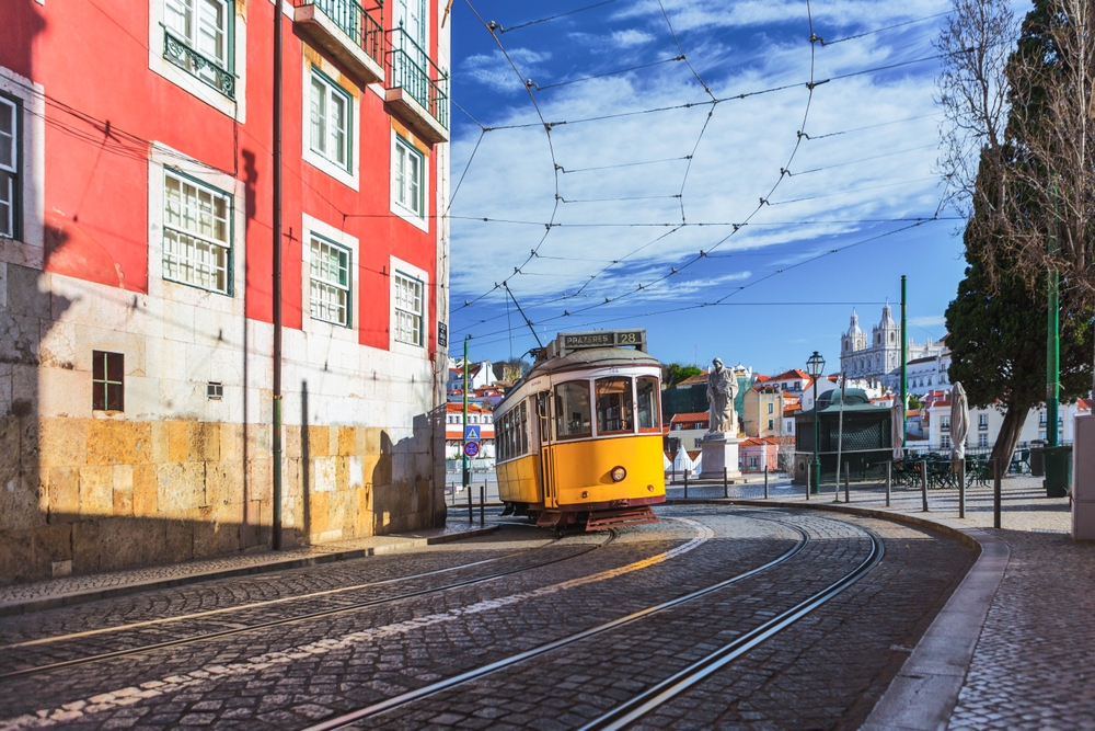 Lisbon,City,Old,Town,And,Famous,Yellow,Tram,28.,Lisbon,