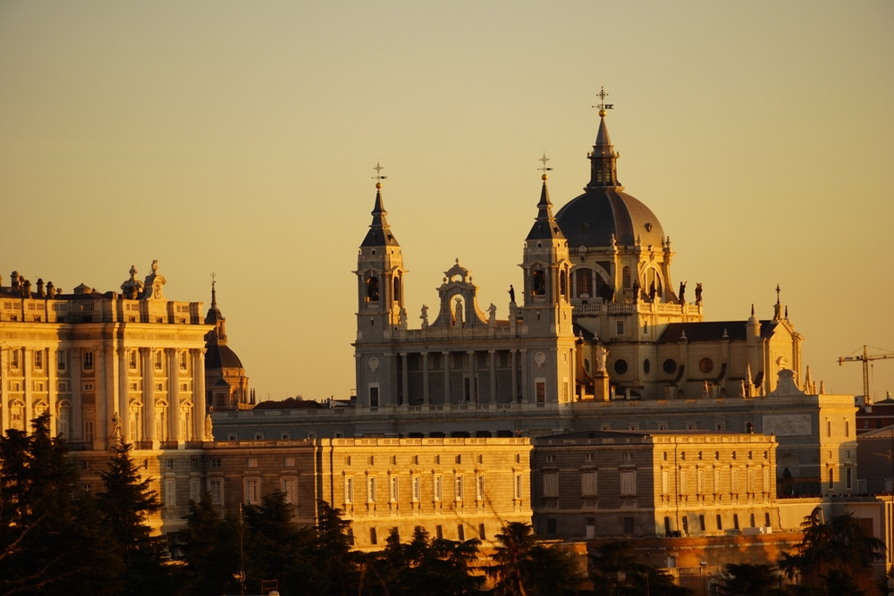 Royal,Palace,Of,Madrid,And,Almudena,Cathedral,In,Madrid,,Spain