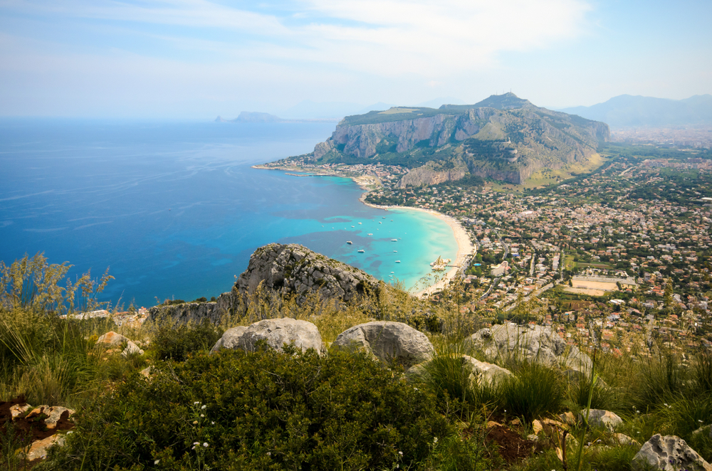 Aerial,View,Of,The,Gulf,Of,Mondello,From,Monte,Gallo,