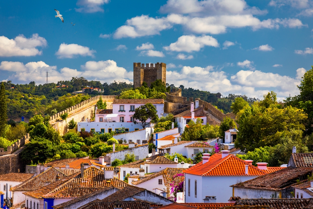 Obidos,,Portugal,Stonewalled,City,With,Medieval,Fortress,,Historic,Walled,Town