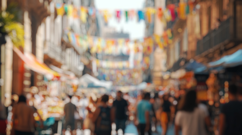 Blurred,Background,Of,A,Vibrant,Street,Festival,In,Barcelona,,Spain,