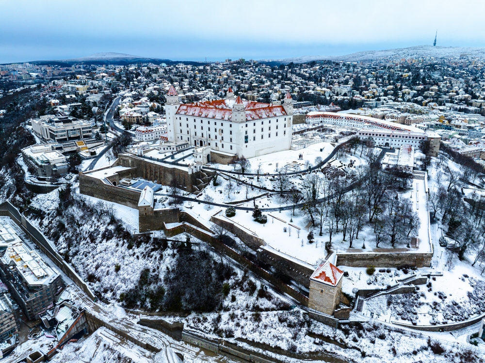 Bratislava,Castle,On,Hill,With,Panorama,Of,Old,Town,In