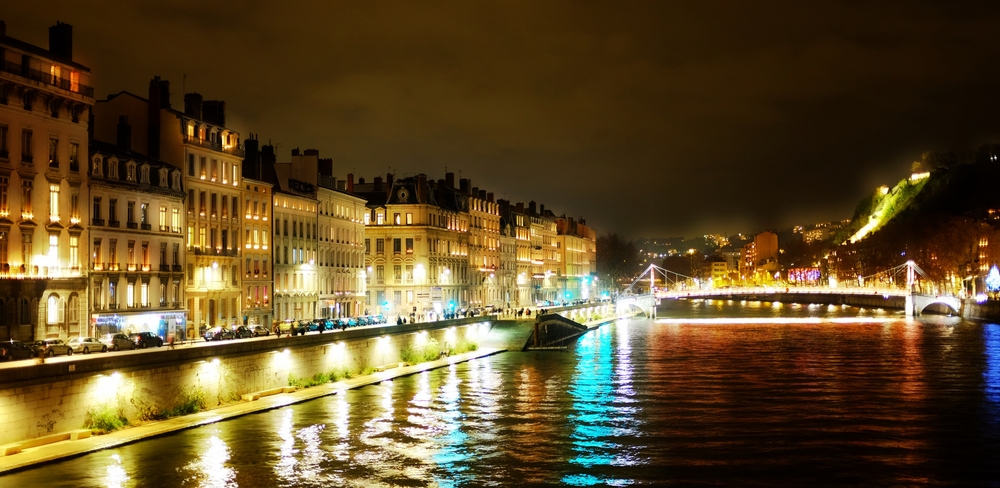 Lyon,,France,:,Banks,Of,The,Saone,River,By,Night