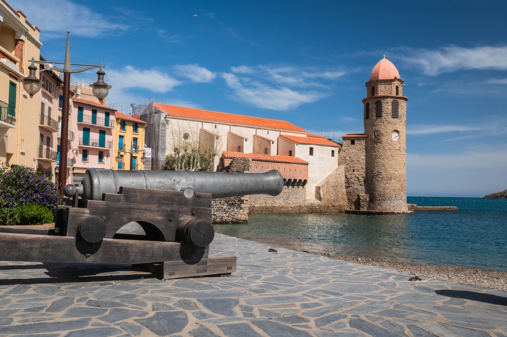 City,Old,Town,Of,Collioure,In,France.,Church,And,Old
