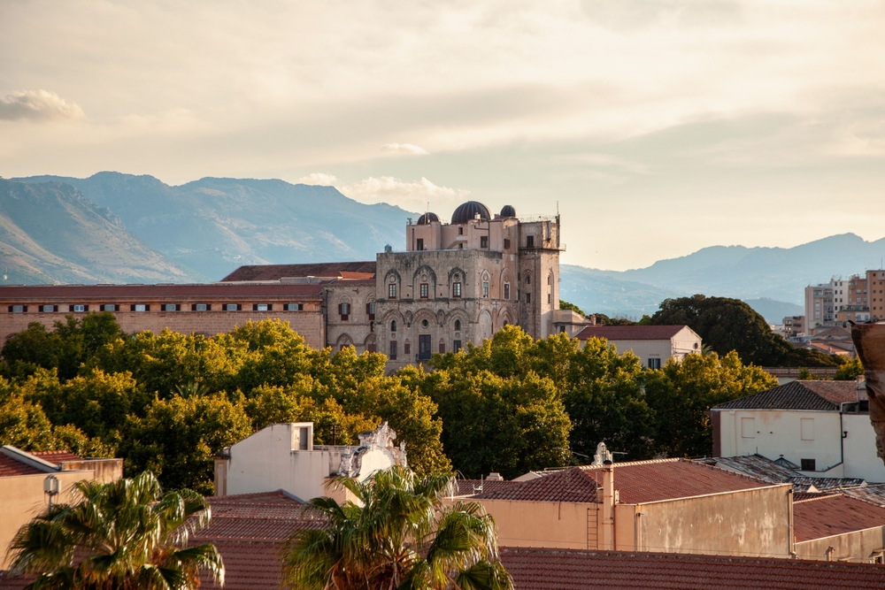 Palermo,,Sicily,,Italy.,Warm,Sunlight,Baths,The,Norman,Palace,,A